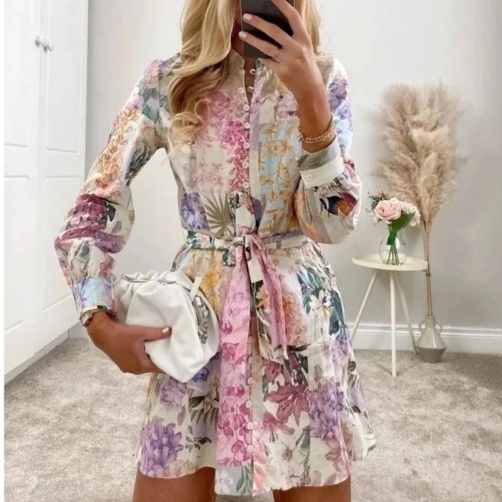 RARE Zara Multicolor Pastel Floral Print Mini Dress